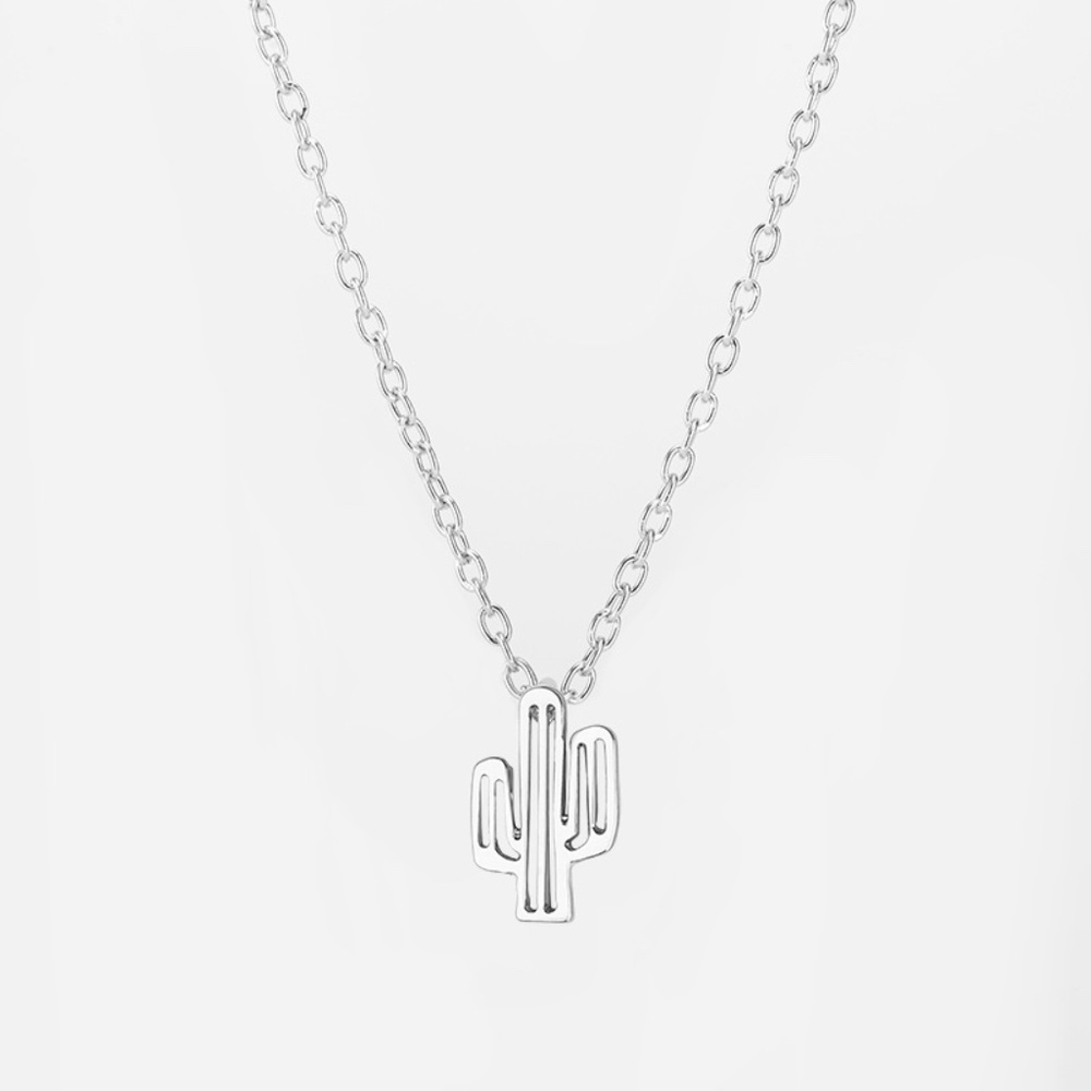 *ZAVIA* Silver x Hollow Cactus Pendant Necklace